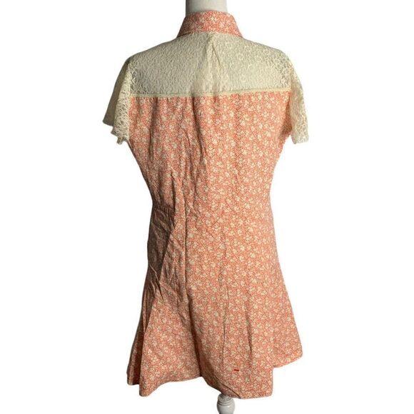Vintage Lace Yoke Mini Shirt Dress Womens M Pink Floral Country Western - Picture 4 of 7
